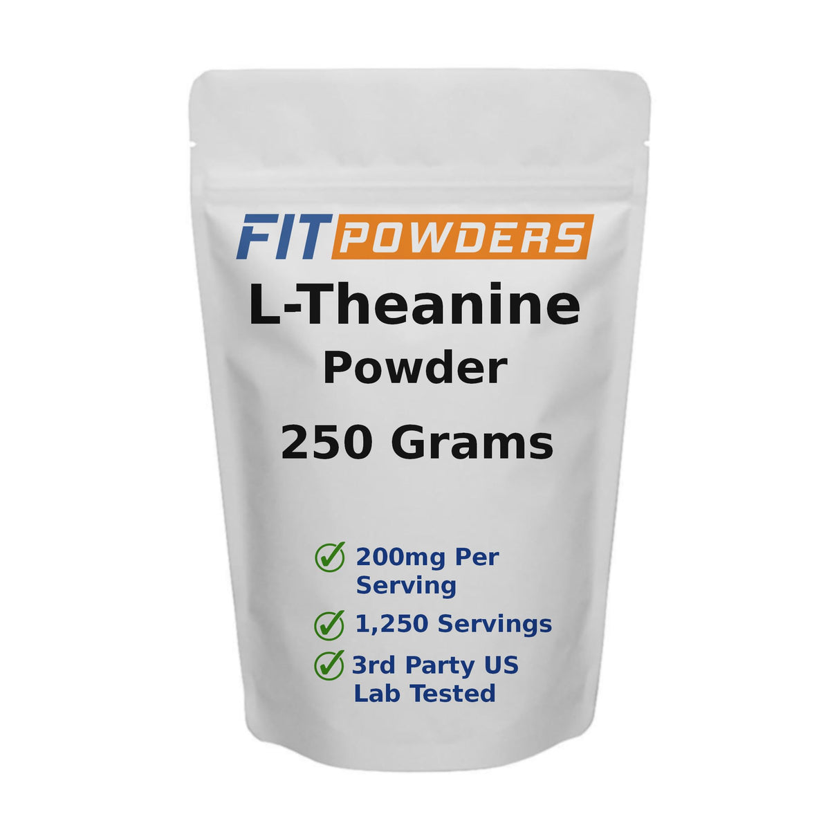 FitPowders L-Theanine powder scoop shows precise 200 mg dosing for easy use