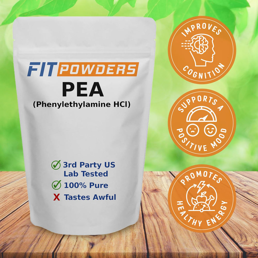 Scoop with Phenylethylamine powder ready for quick absorption in drinks.