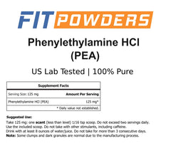 Label on FitPowders PEA highlights the HCl form and purity.
