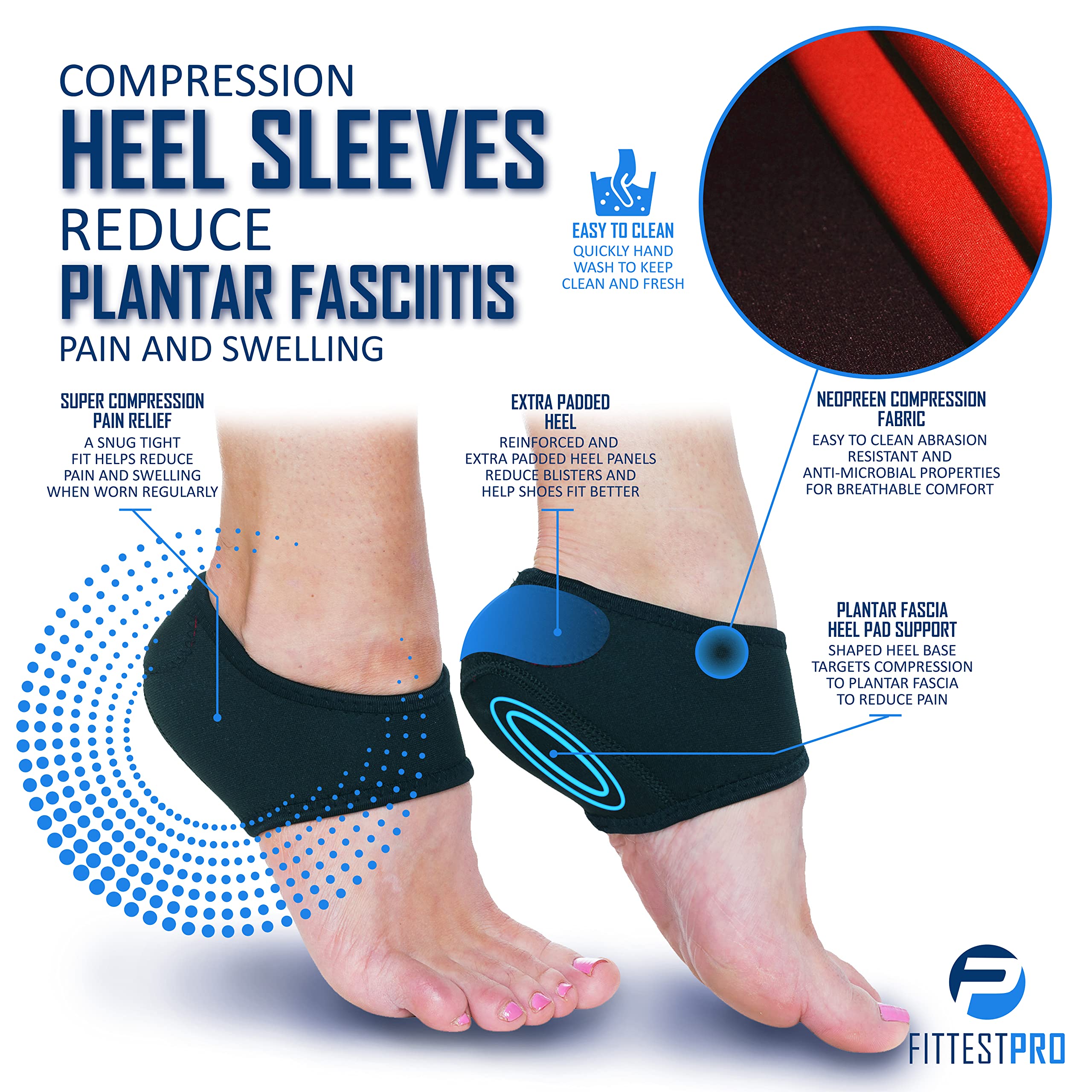 Fittest Pro gel heel cushions in use cushion and shield sore heel areas.