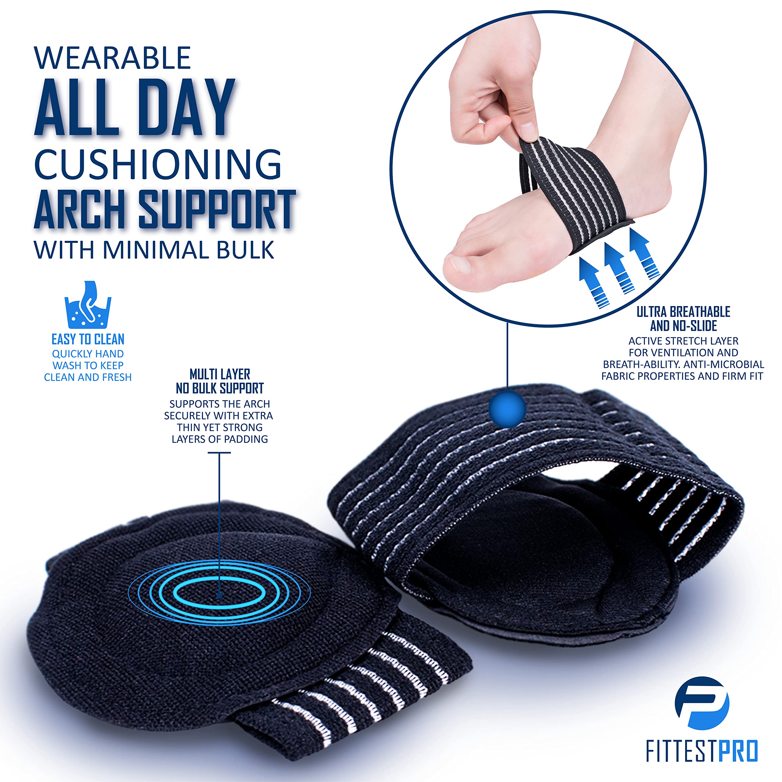 Fittest Pro silicone heel protectors in use with premium medical-grade silicone protection.