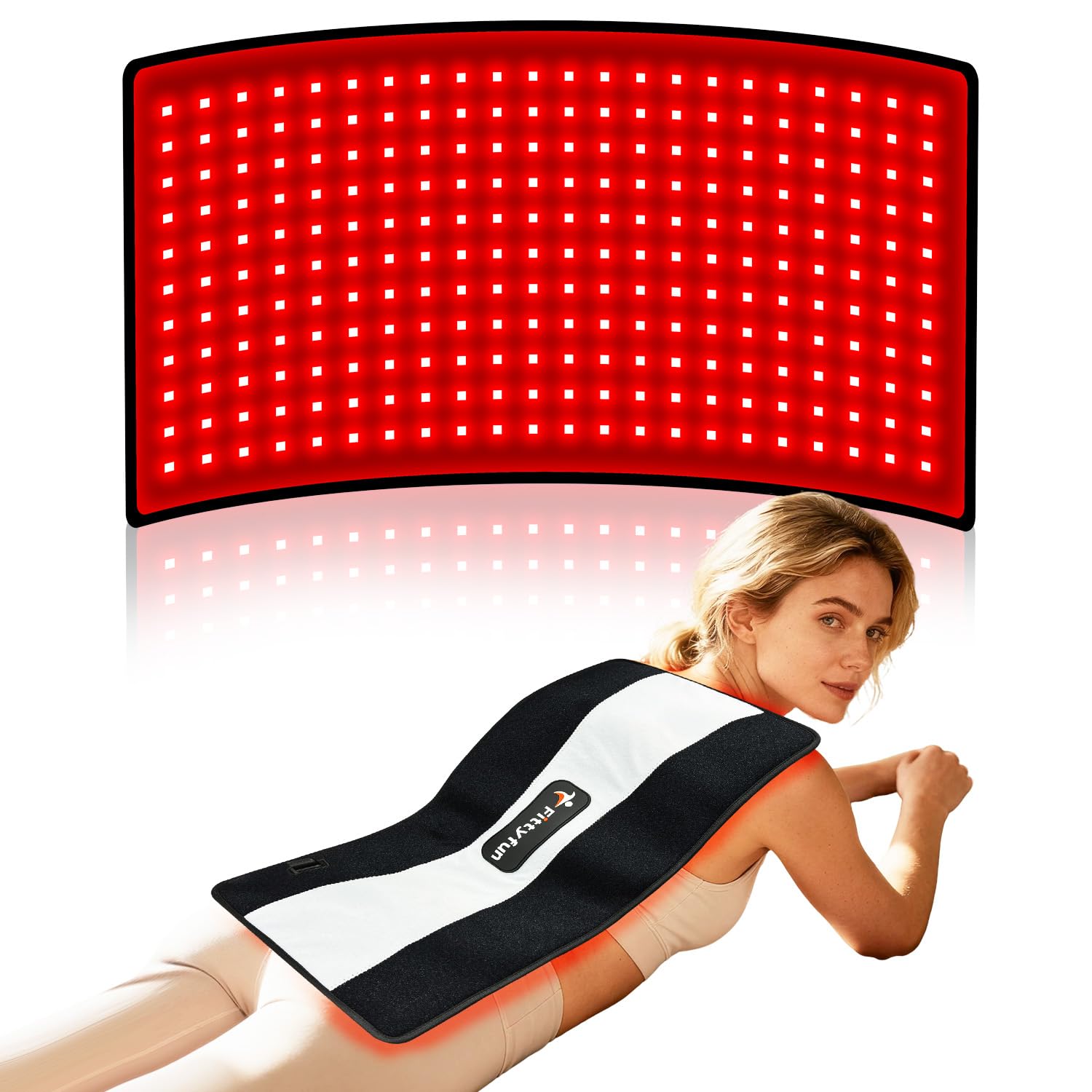 Fittyfun red light therapy pad covers the back for versatile home use.