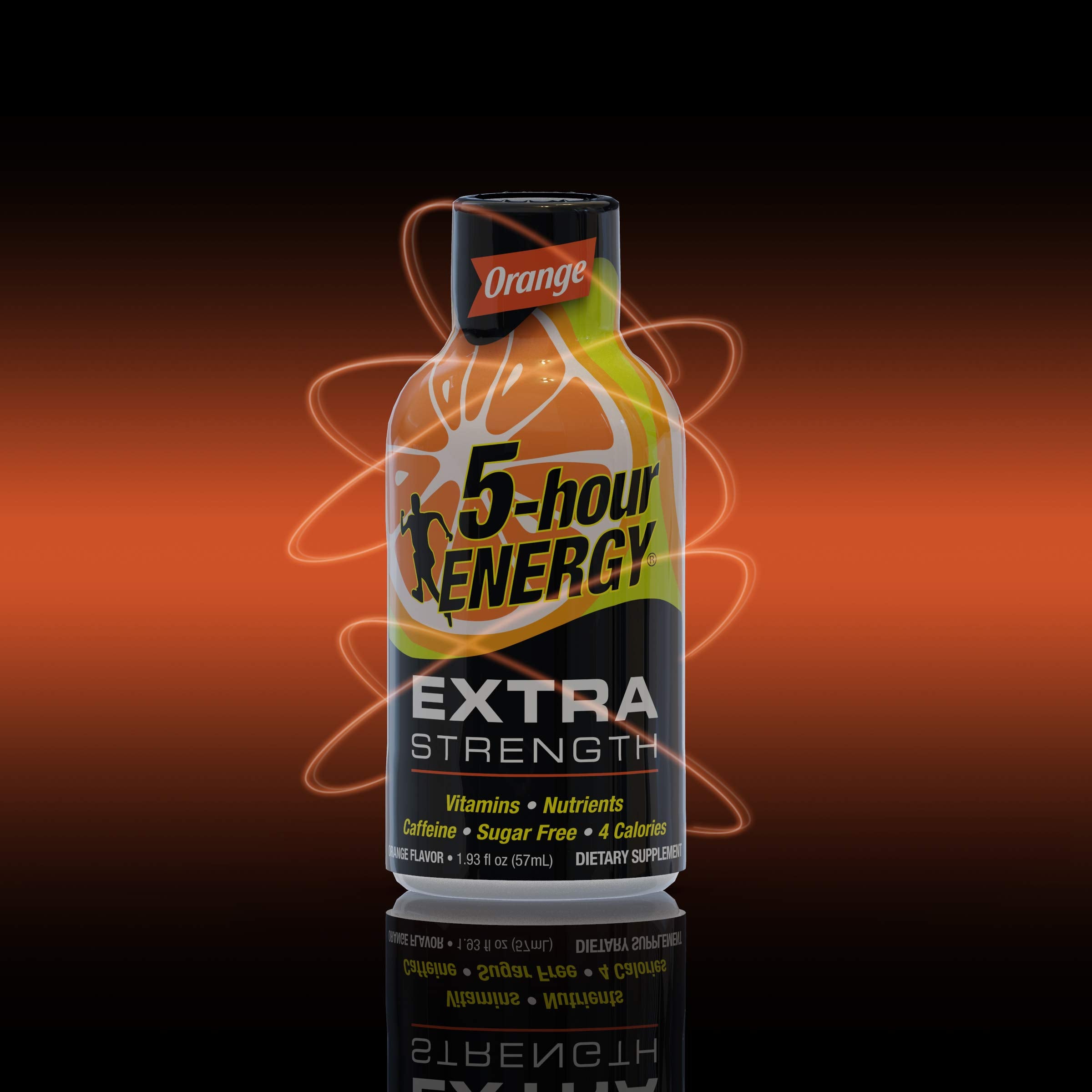 Five-hour ENERGY Orange Shot pour-closeup demonstrates fast, convenient consumption.