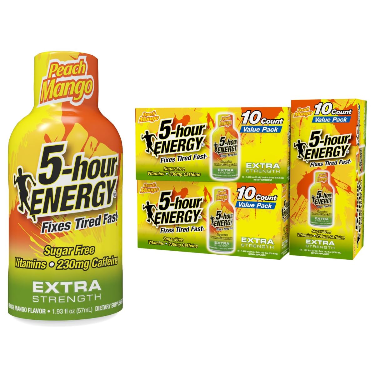 Five-hour Energy Peach Mango bottle offers zero-calorie energy for busy mornings.
