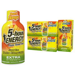Five-hour Energy Peach Mango bottle offers zero-calorie energy for busy mornings.