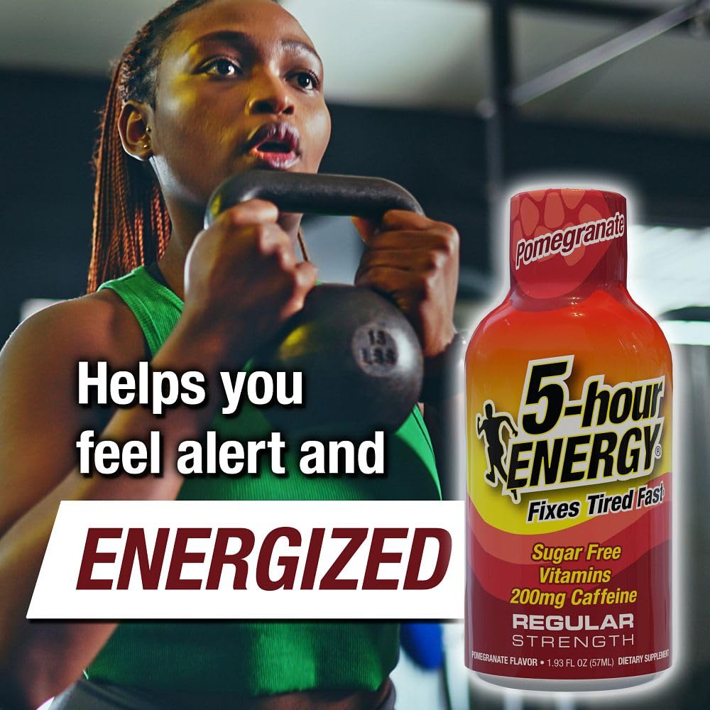 Five-hour ENERGY Regular Strength 20-pack carton image shows on-the-go energy for the day.