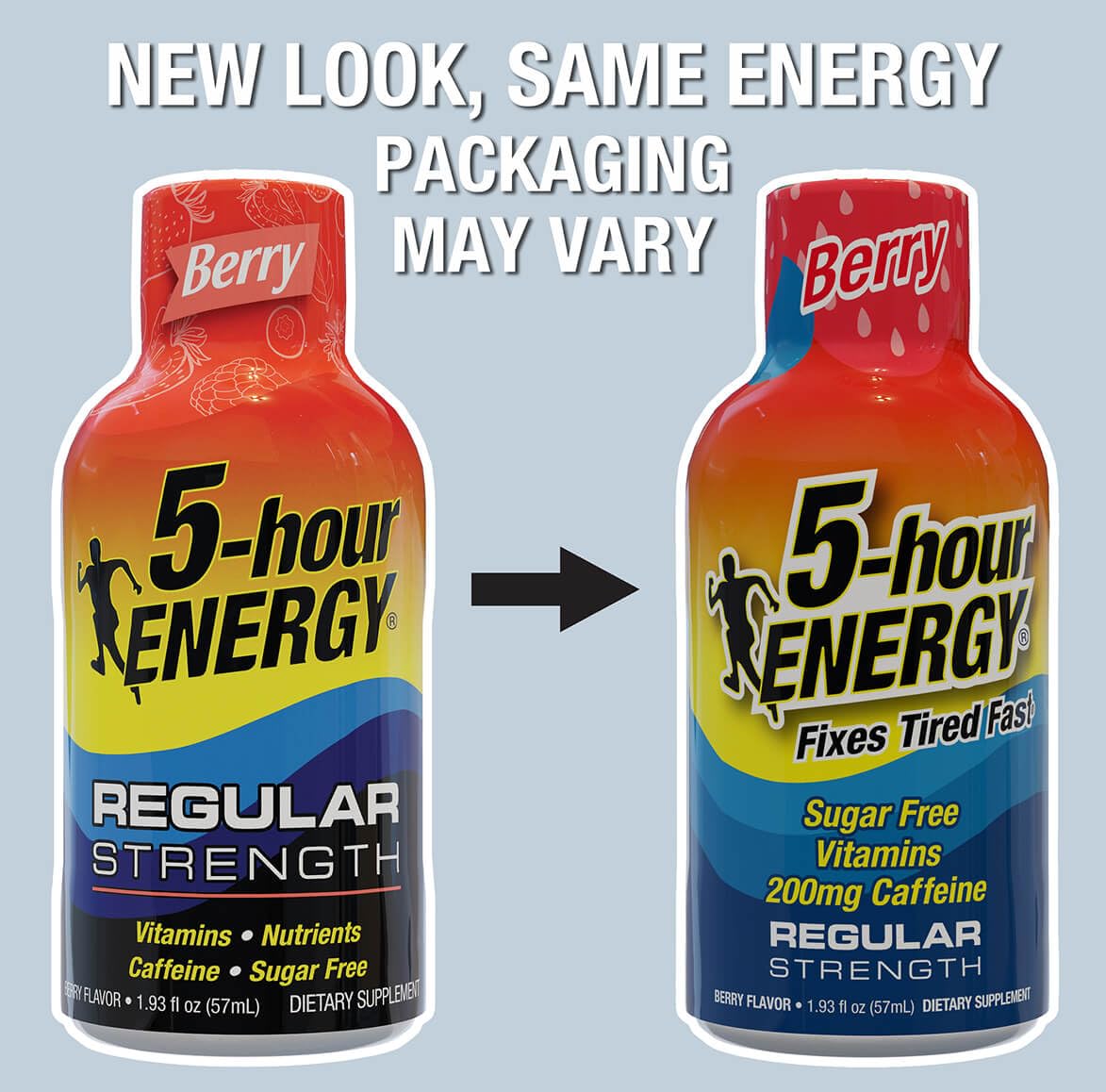 Five-hour ENERGY regular-strength shot tucked in pocket for travel convenience.