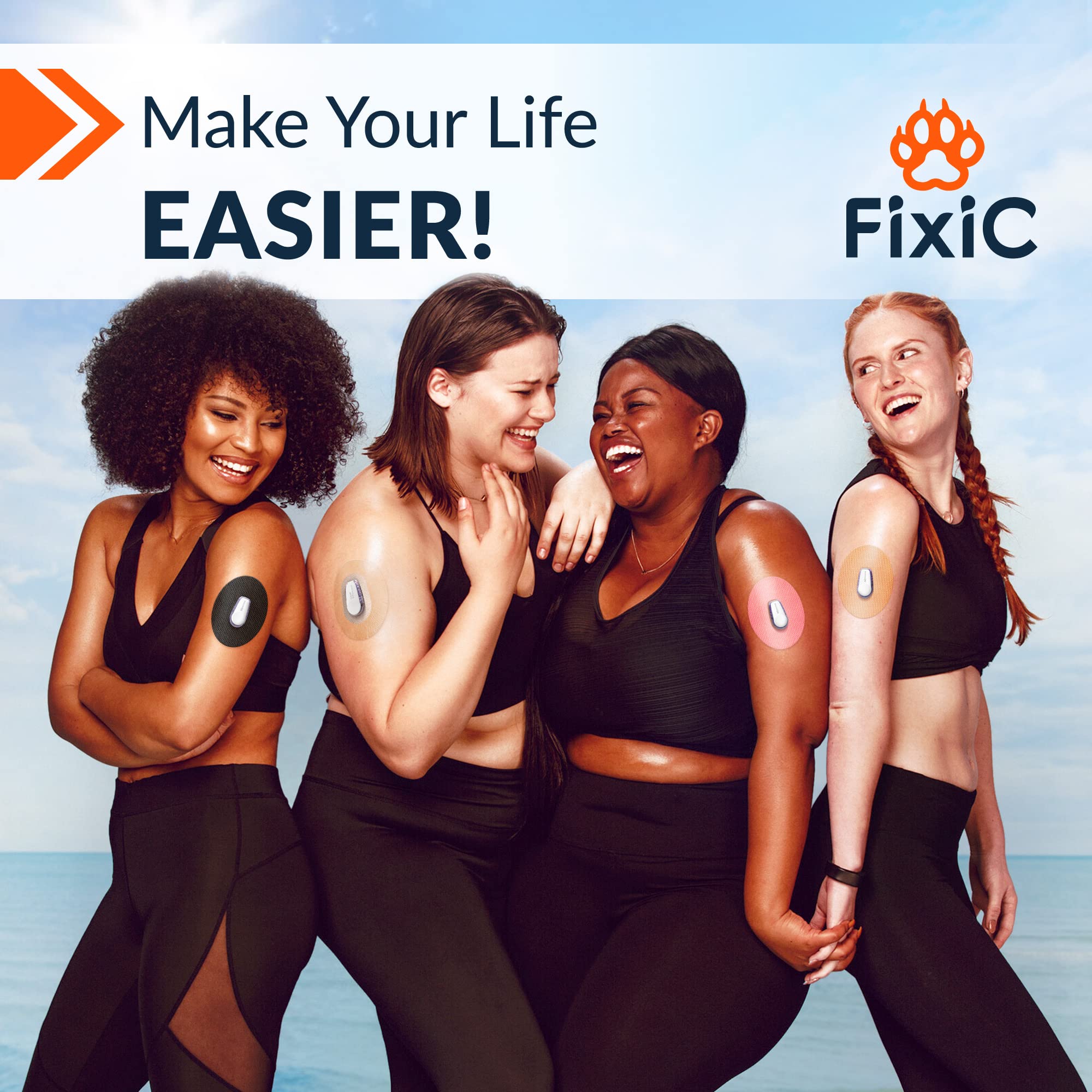 Tan tone blends with skin for discreet wear with FixiC G6 patch
