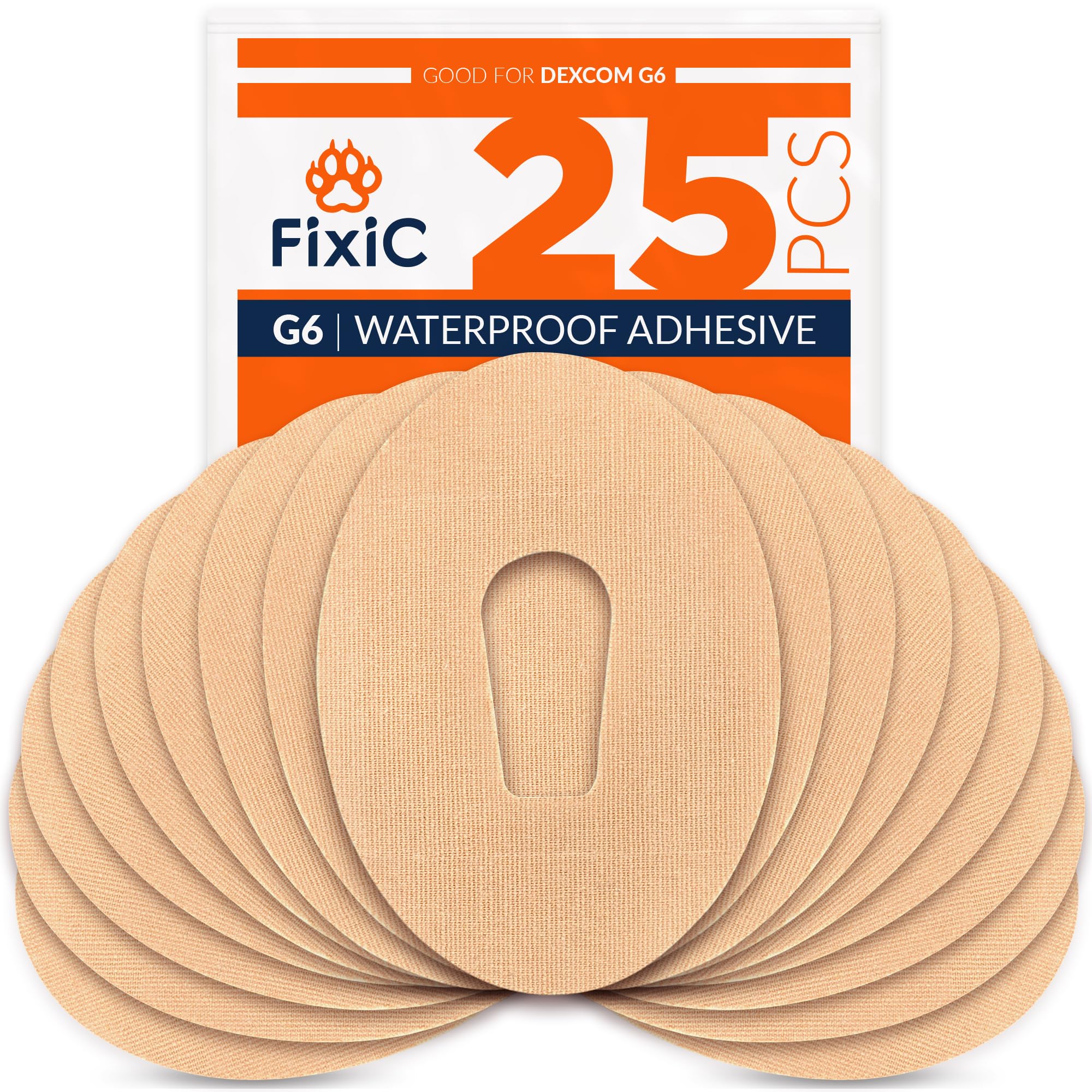 FixiC Dexcom G6 patch in tan provides waterproof long wear protection