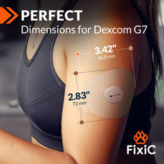 FixiC Dexcom G7 tan adhesive patch features a clean pre-cut design.