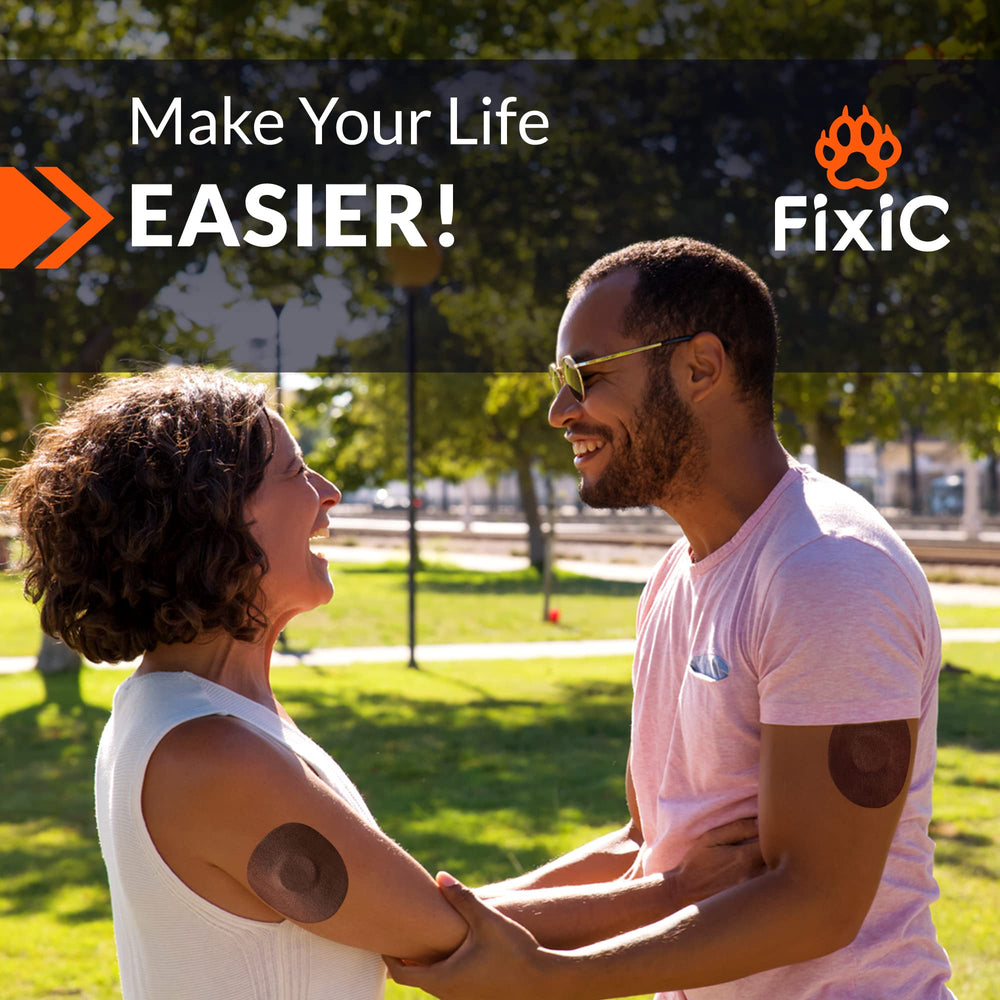 Waterproof, latex-free Fixic Freestyle patch, suitable for sensitive skin.