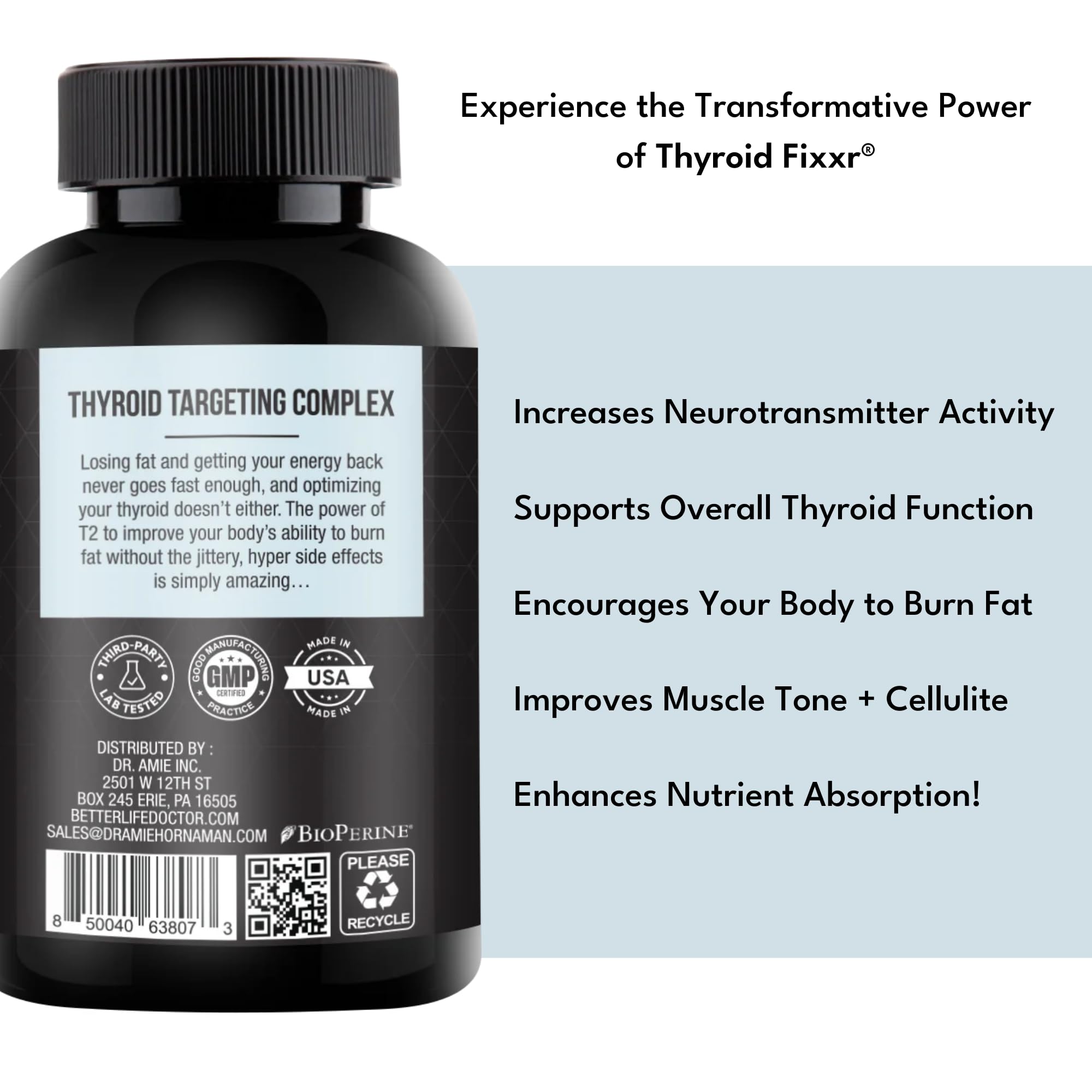 Fixxr packaging display showing USA-made thyroid supplement.