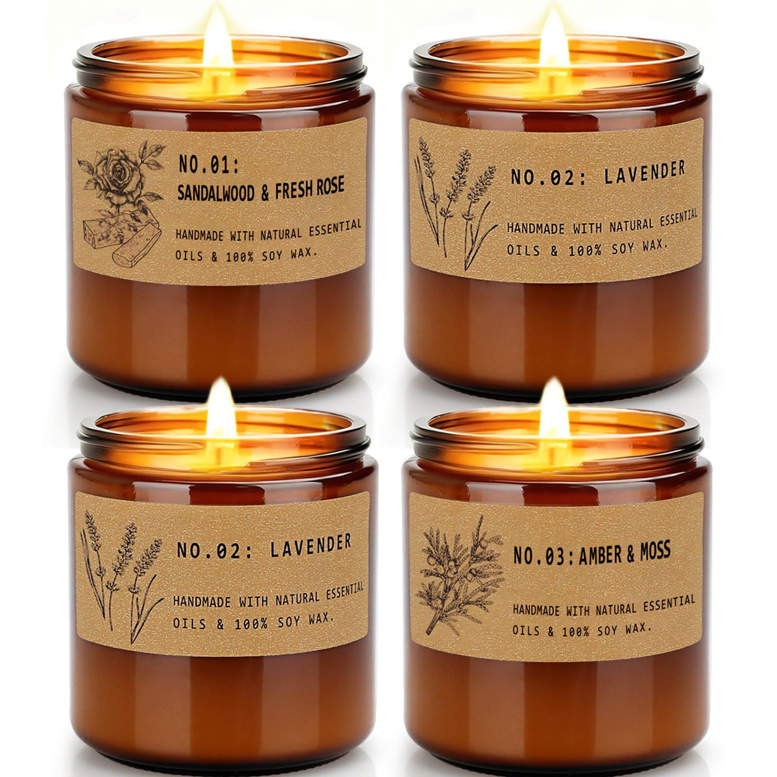 FKJOL sandalwood rose candle in amber jar for warm ambiance.