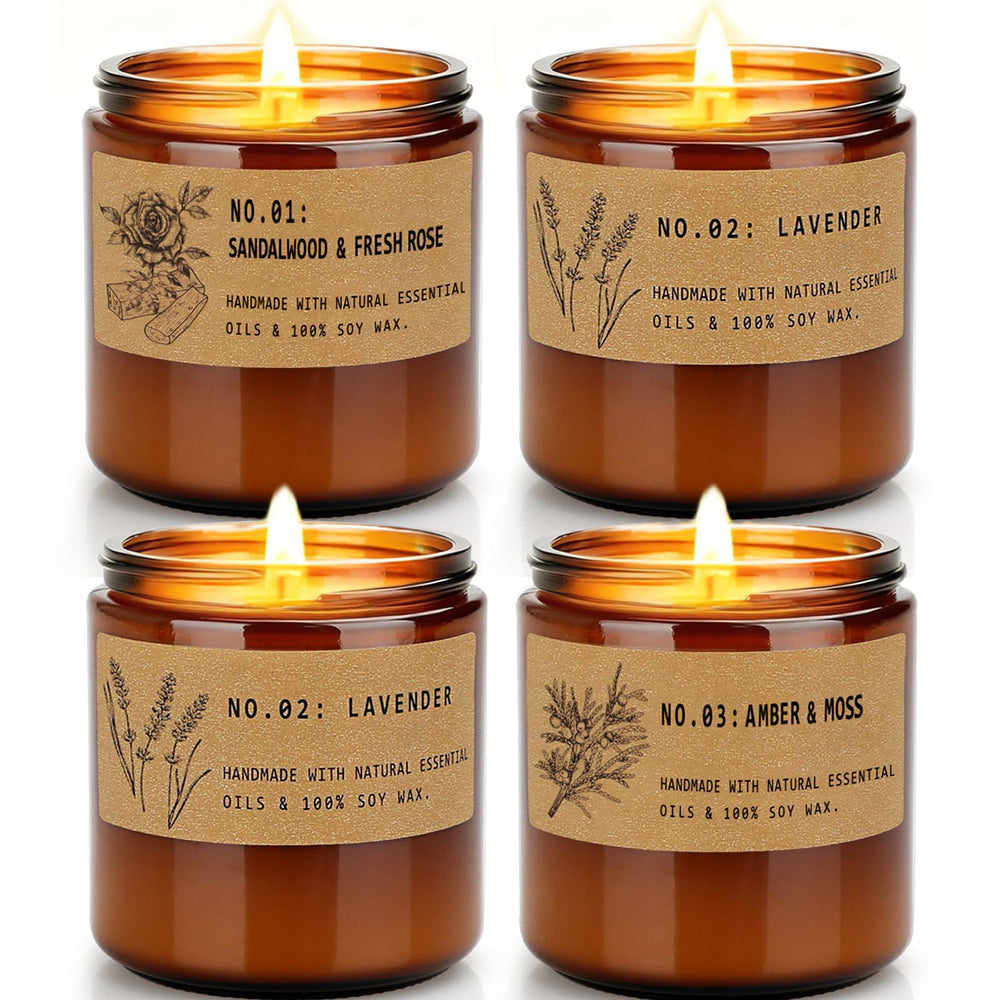 FKJOL sandalwood rose candle in amber jar for warm ambiance.