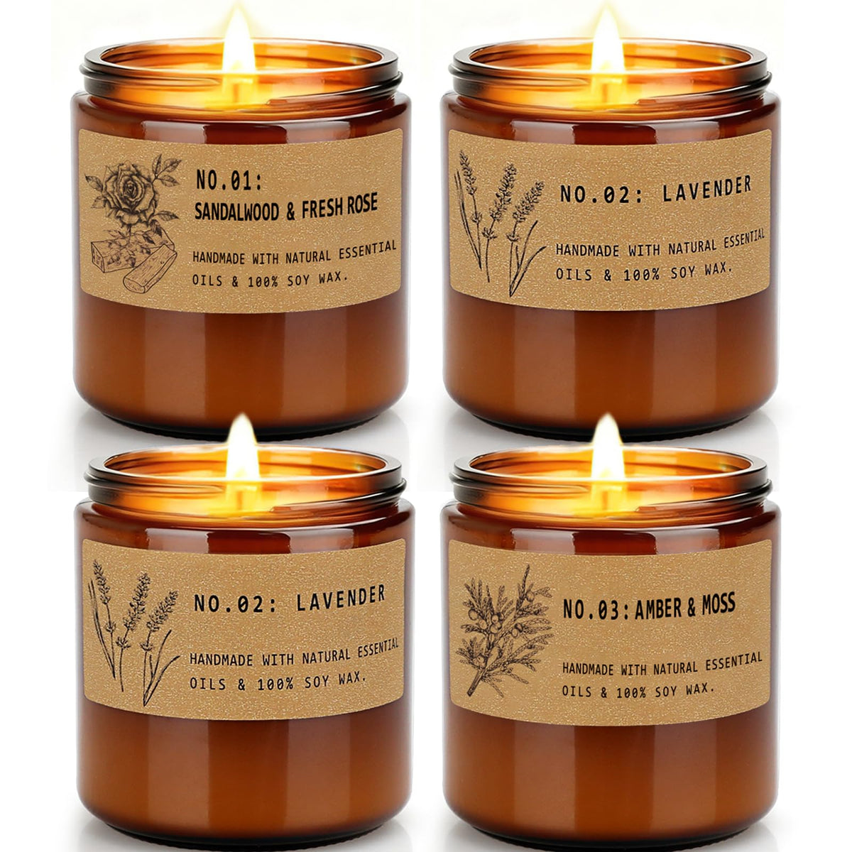 FKJOL sandalwood rose candle in amber jar for warm ambiance.