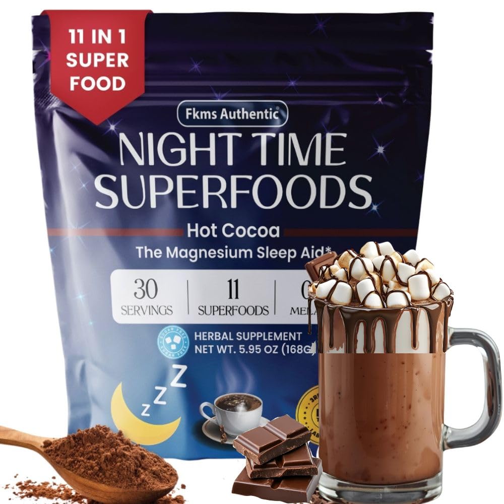 FKMS Authentic Nighttime Magnesium Hot Cocoa being poured for a calming bedtime ritual