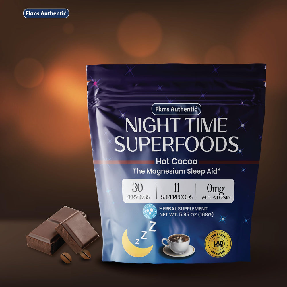 30-serving canister of FKMS Authentic Nighttime Magnesium Hot Cocoa