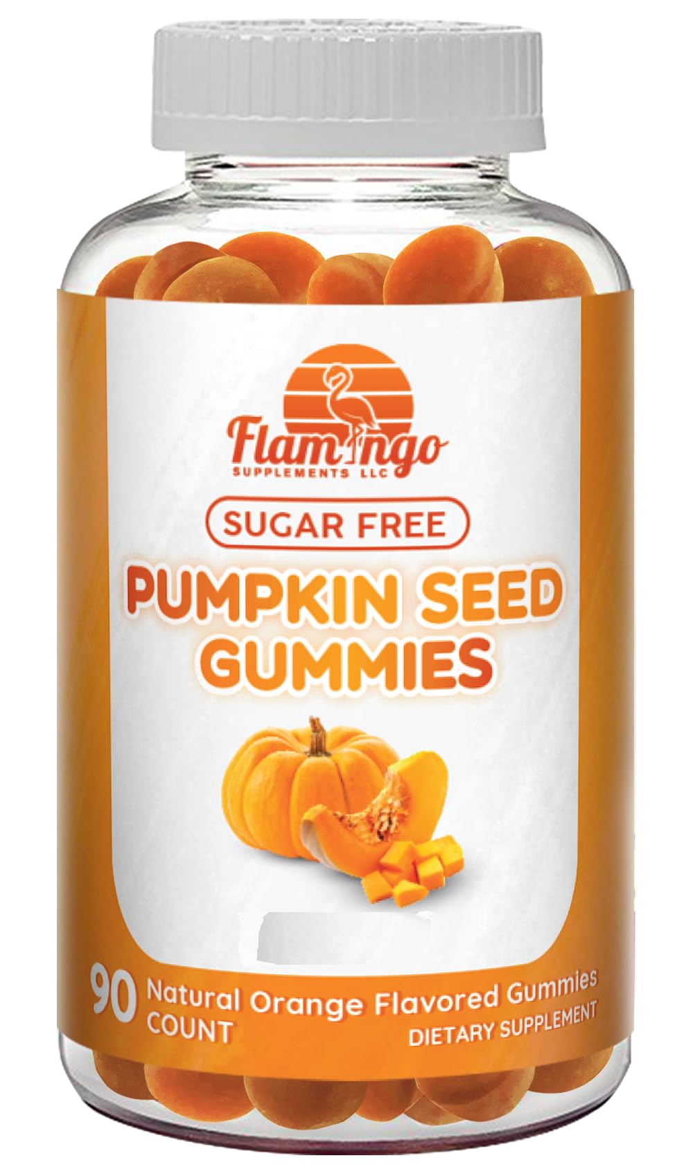 Flamingo Pumpkin Seed Oil Gummies jar, sugar-free support for hair health