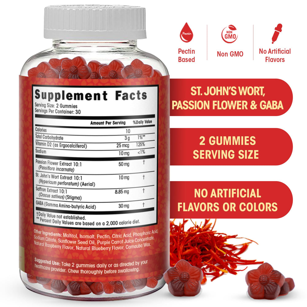 Flamingo Saffron Gummies GABA blend close-up for mood and focus.