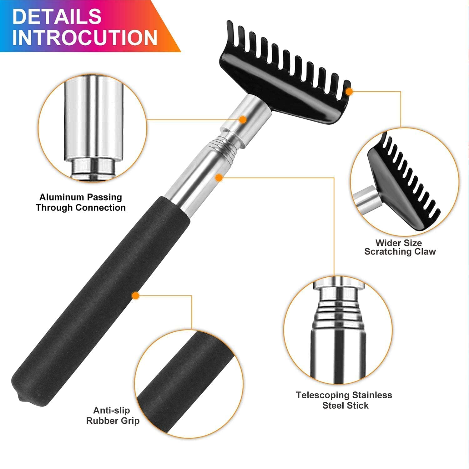 Flanker-L back scratcher anti-slip handle for a comfortable grip.