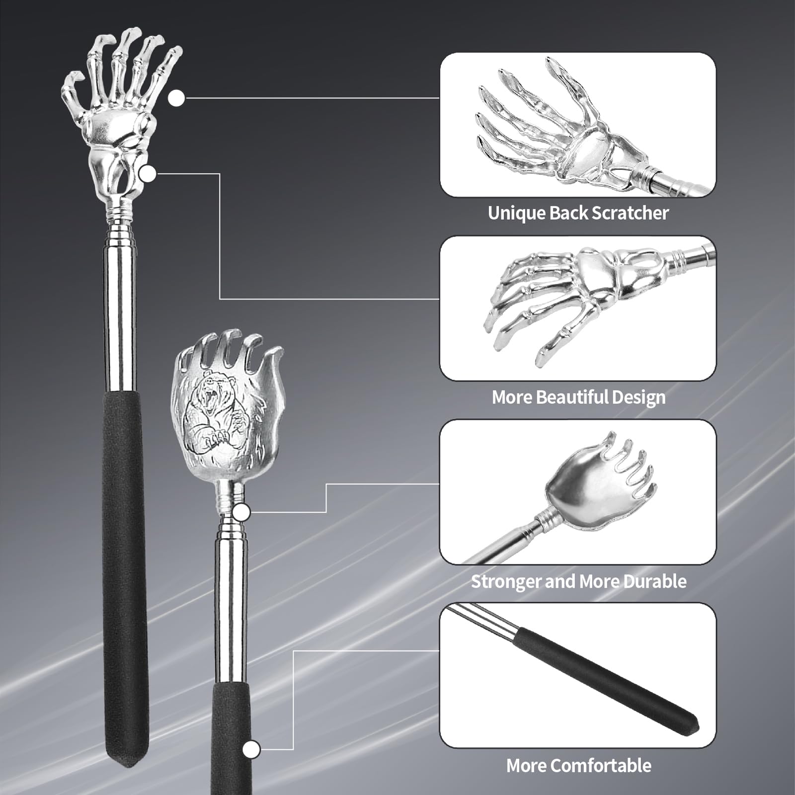 Flanker-L back scratcher offers four styles for different situations.