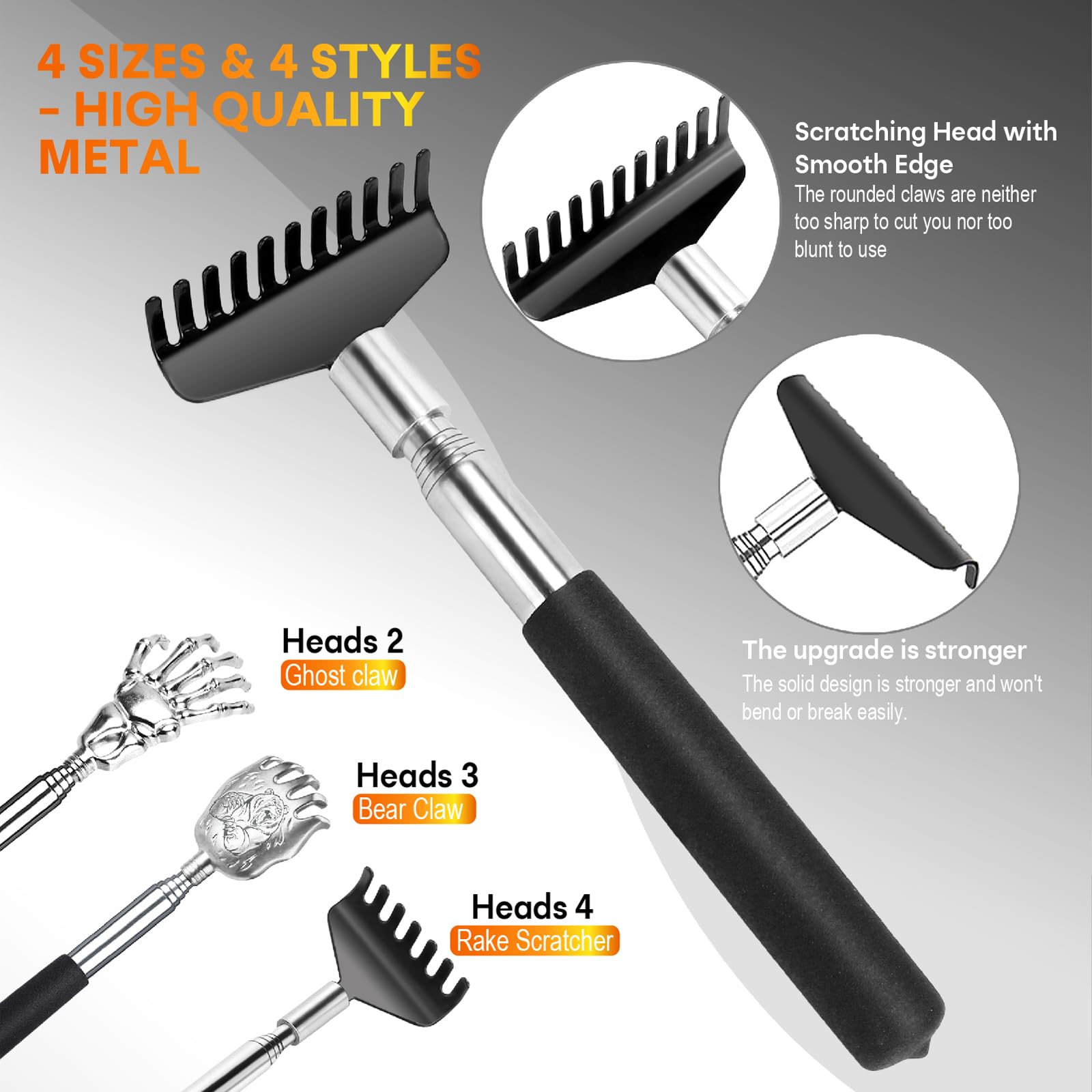 Flanker-L stainless steel back scratcher claw resists bending for long-lasting use.