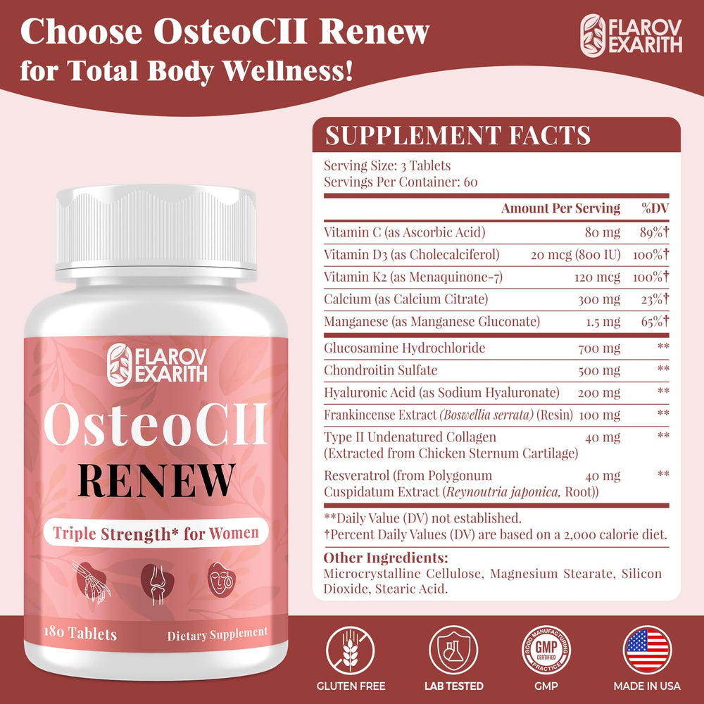 Flarovexarith OsteoCII Renew skin hydration visuals showing glow