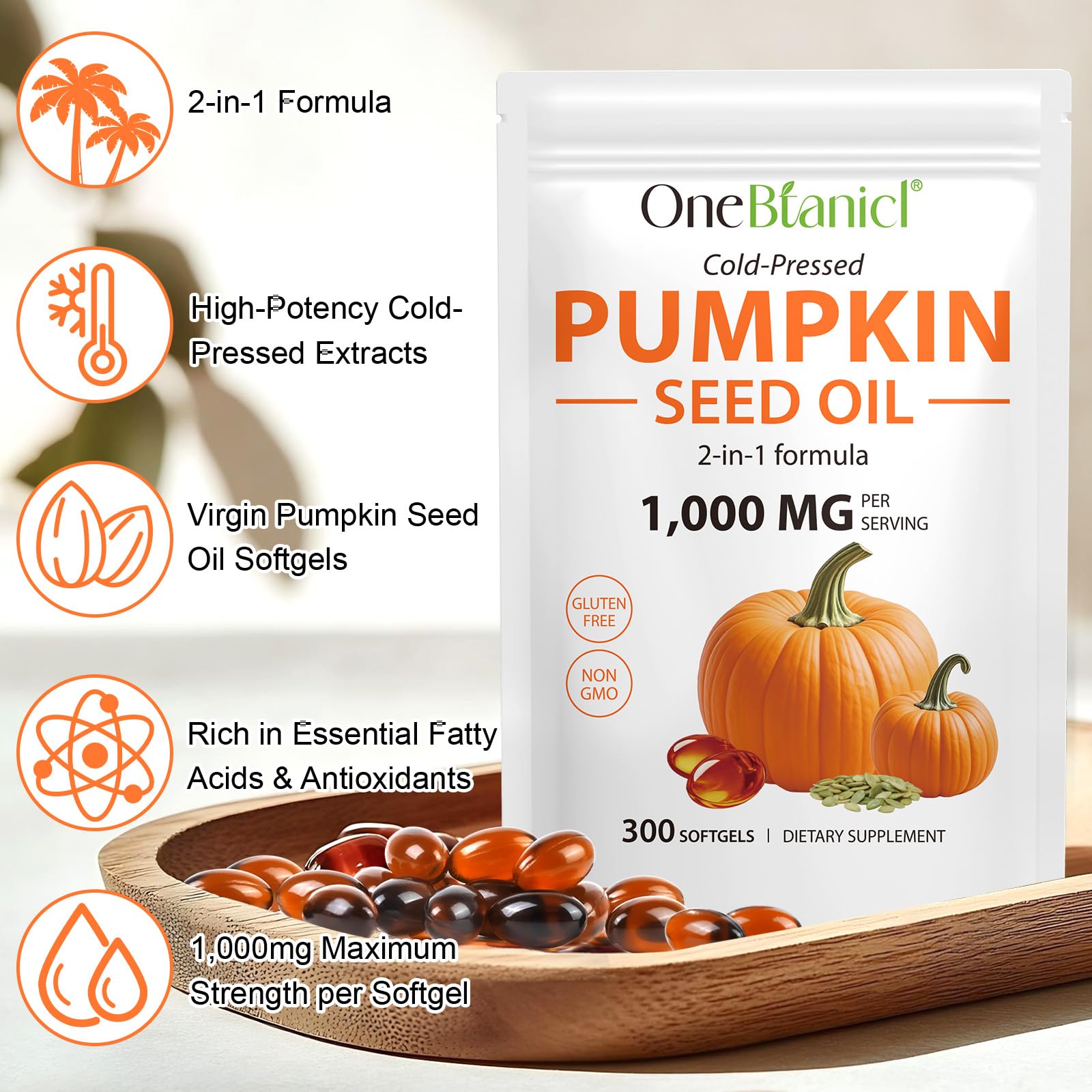 Flasture pumpkin seed oil label front showing organic, non-GMO packaging.