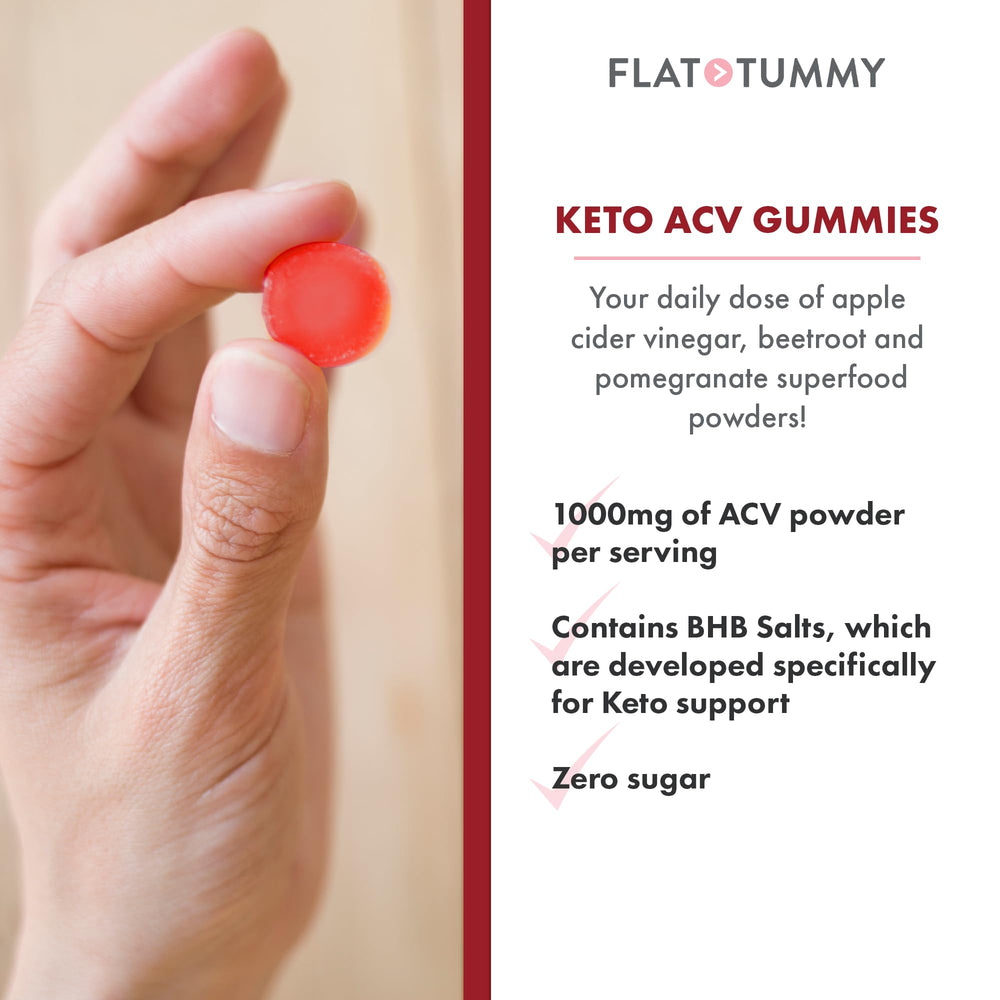 Flat Tummy Keto ACV Gummies with apple cider vinegar powder for keto support.