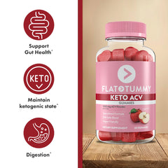 Flat Tummy Keto ACV Gummies with beet and pomegranate powders for flavor and nutrition.
