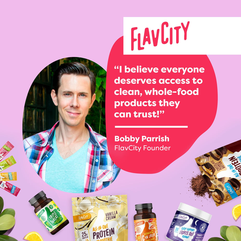 FlavCity Bobby Parrish image illustrating whole-food nutrition philosophy