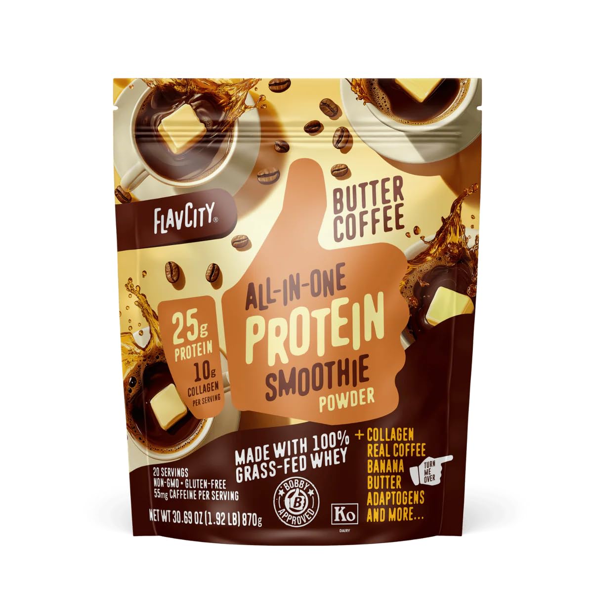 Close-up of creamy texture of FlavCity whey protein powder
