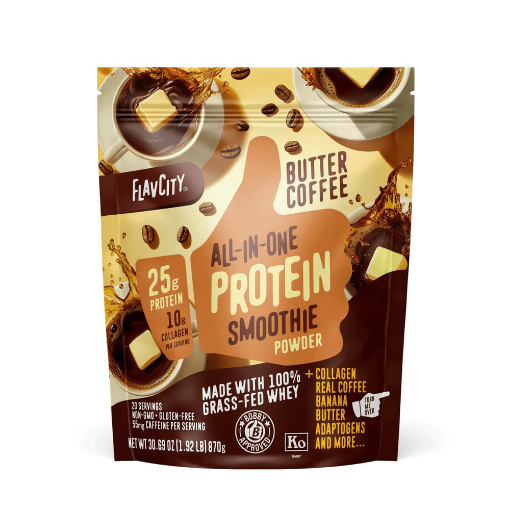 Close-up of creamy texture of FlavCity whey protein powder