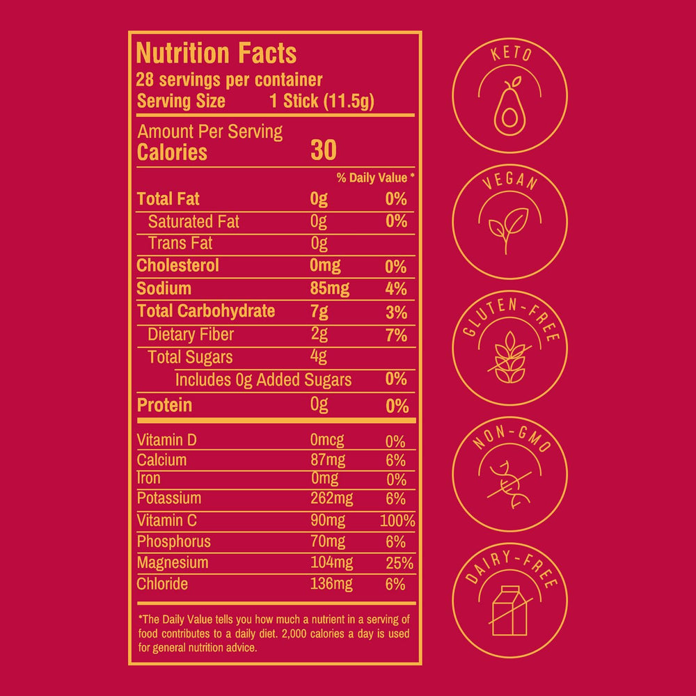 FlavCity Fruit Punch electrolyte packet back view highlighting ingredients