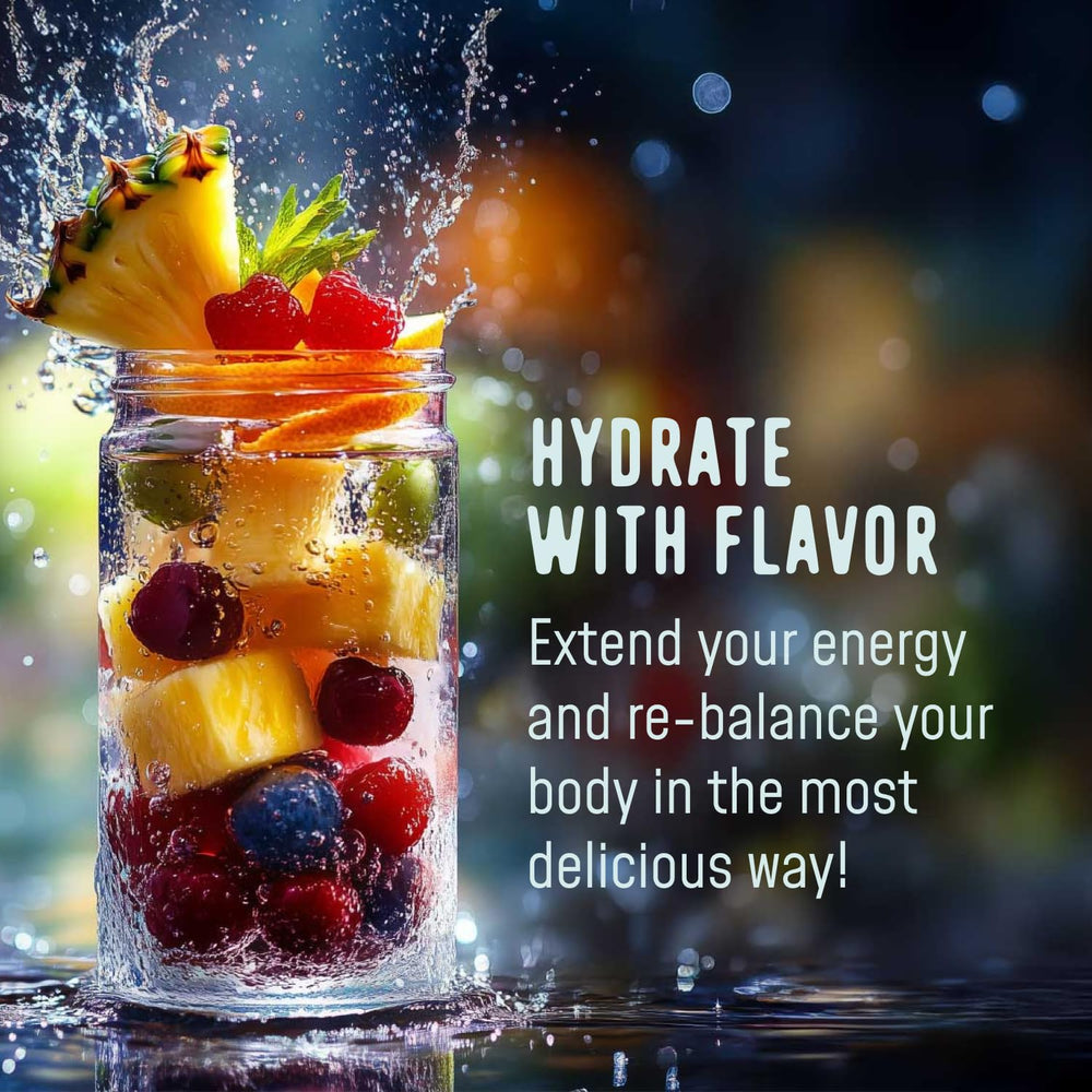 FlavCity Fruit Punch powder poured into water bottle for hydration