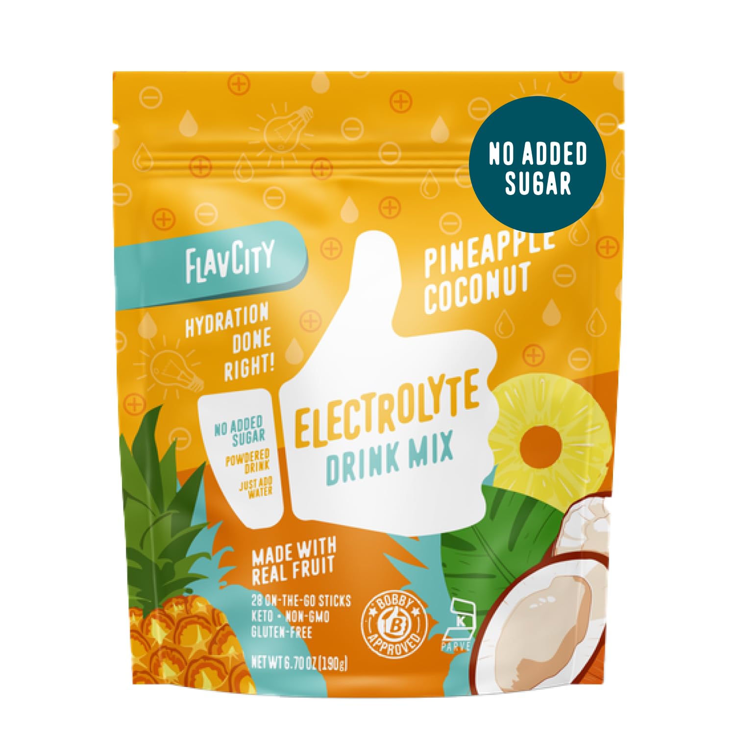 FlavCity Pineapple Coconut electrolyte packet front for clean hydration with real fruit