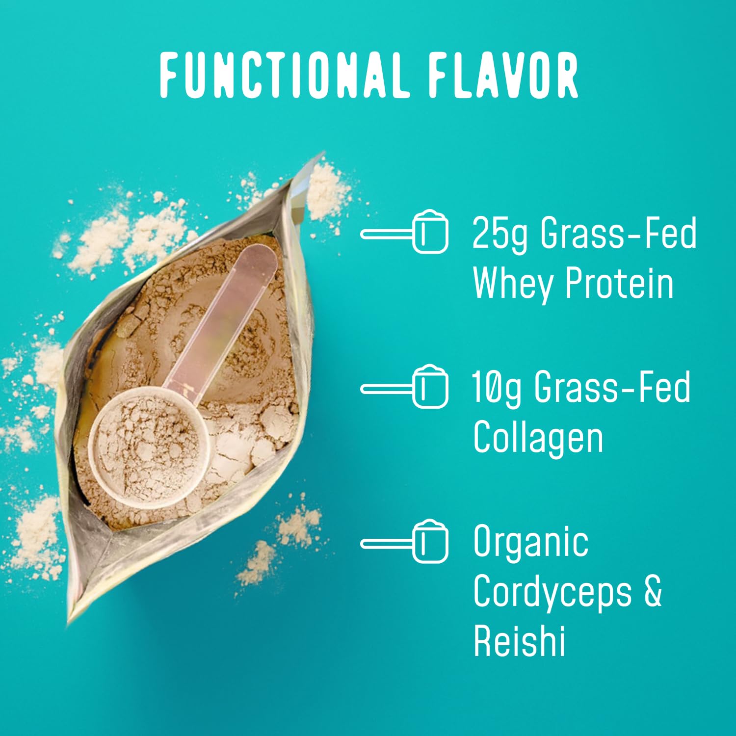 FlavCity whey bottle label highlights gluten-free and no added sugars.