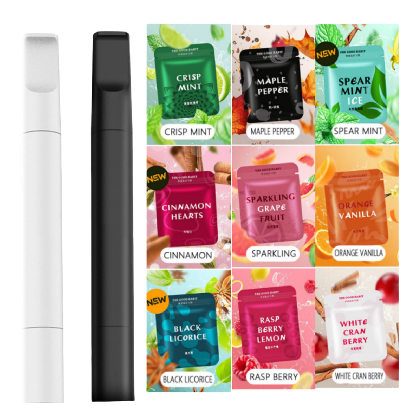 Flavored non-nicotine air device with sleek body for discreet use.