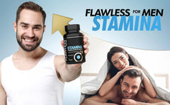 Flawless For Men Stamina label detail focusing on ingredients and vegan formula.