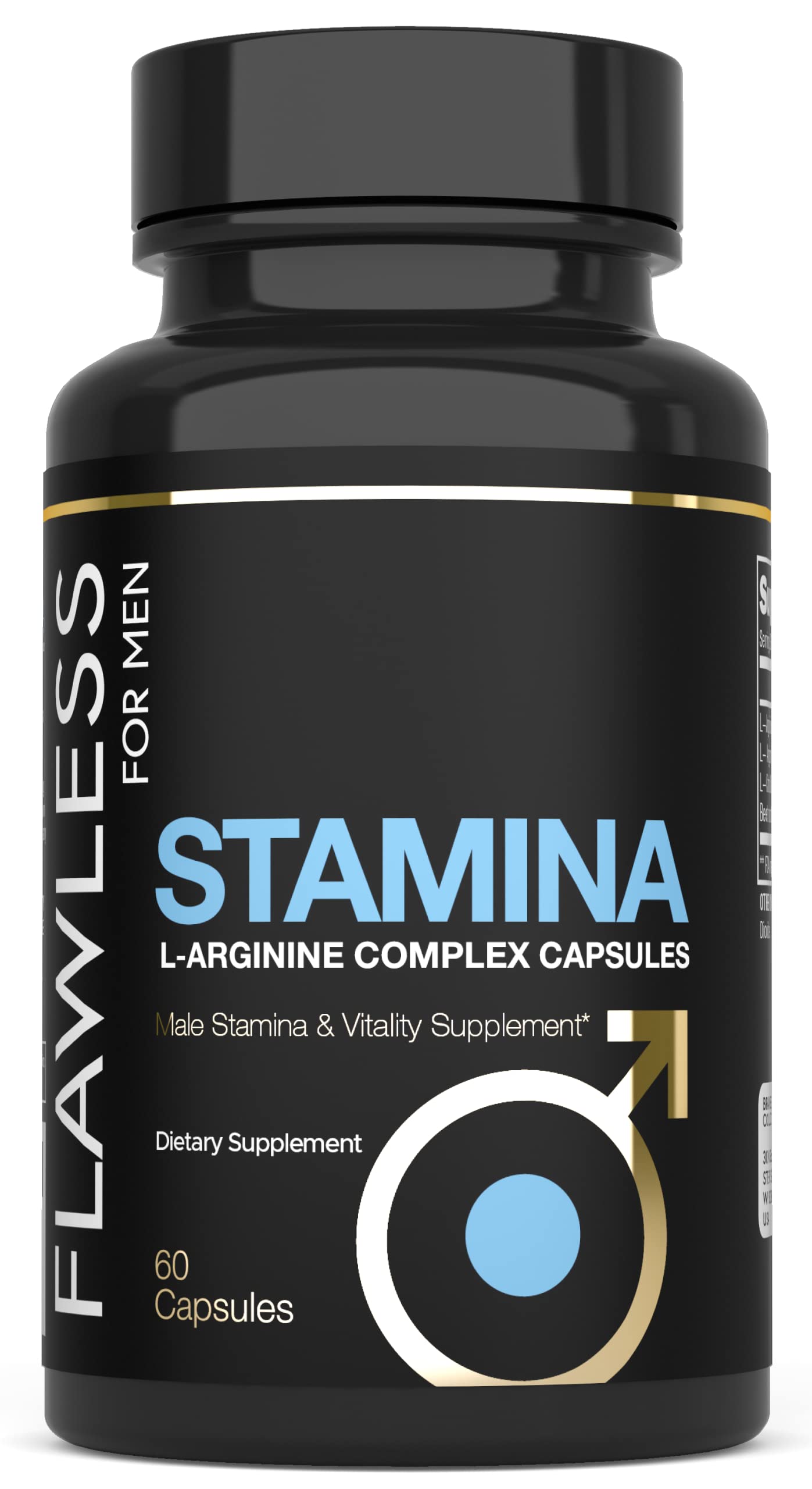 Flawless For Men Stamina bottle with USA manufacturing seal signaling quality.