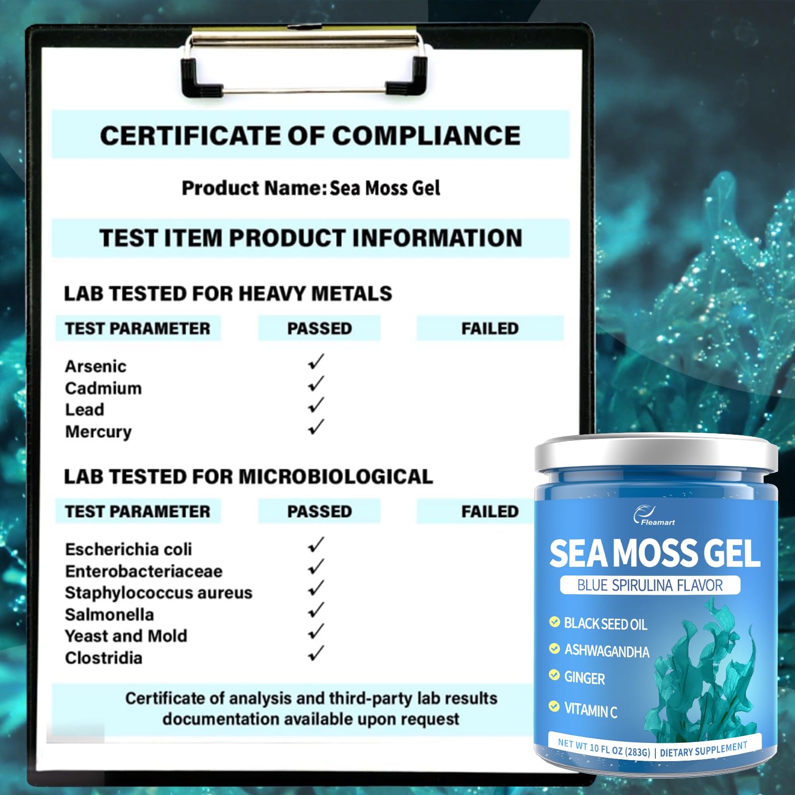 Fleamart Blue Spirulina Sea Moss gel pour shows rich color and texture.