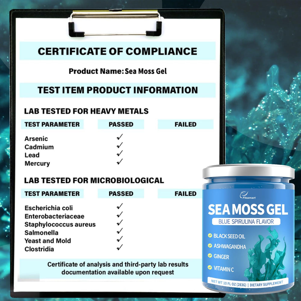 Fleamart Blue Spirulina Sea Moss gel pour shows rich color and texture.