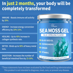 Fleamart Irish Sea Moss gel ingredients card shows wildcrafted nutrition.