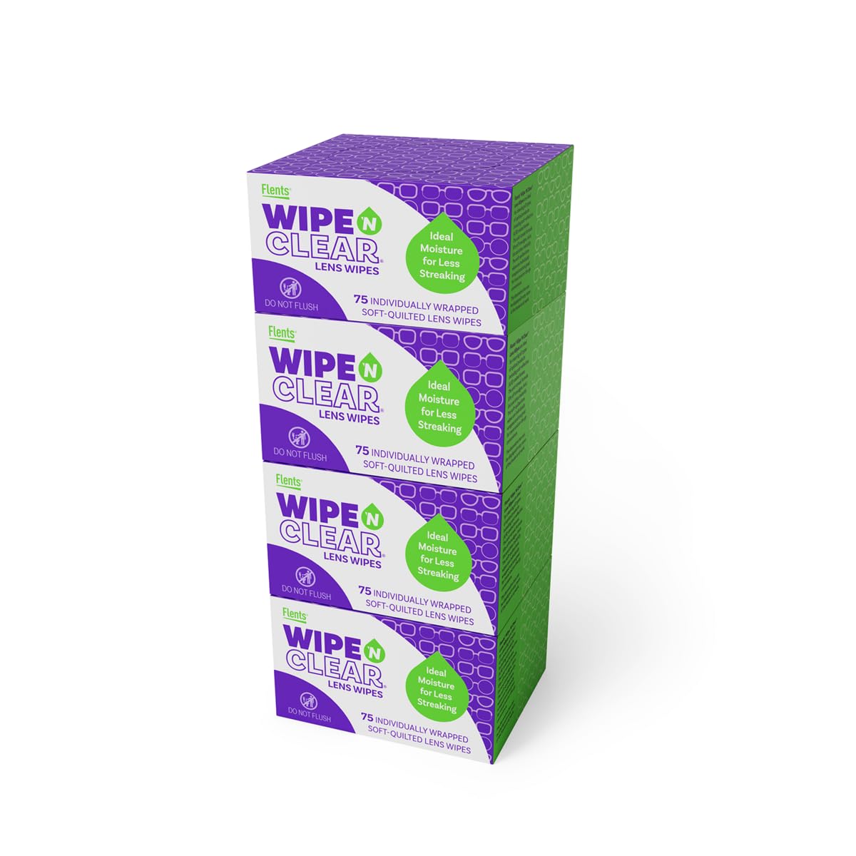 Flents Wipe N Clear main-pack wipes for quick, streak-free lens cleaning.
