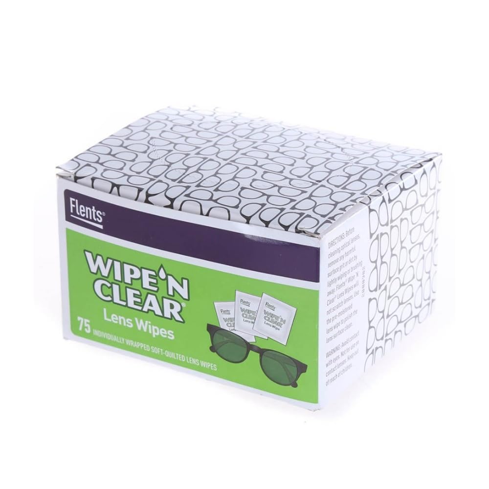 Flents Wipe'N Clear lens wipes in packaging for on-the-go glasses cleaning