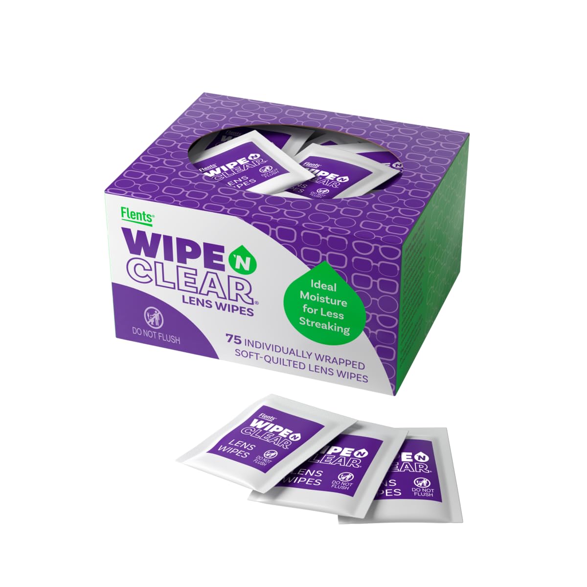 Flents Wipe N Clear USA-made biodegradable wipes in portable packaging.