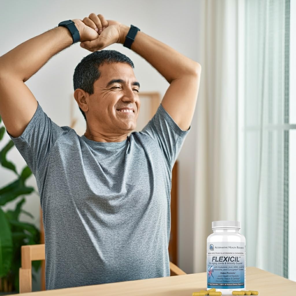 Flexicil blend with glucosamine and chondroitin supports cartilage health.