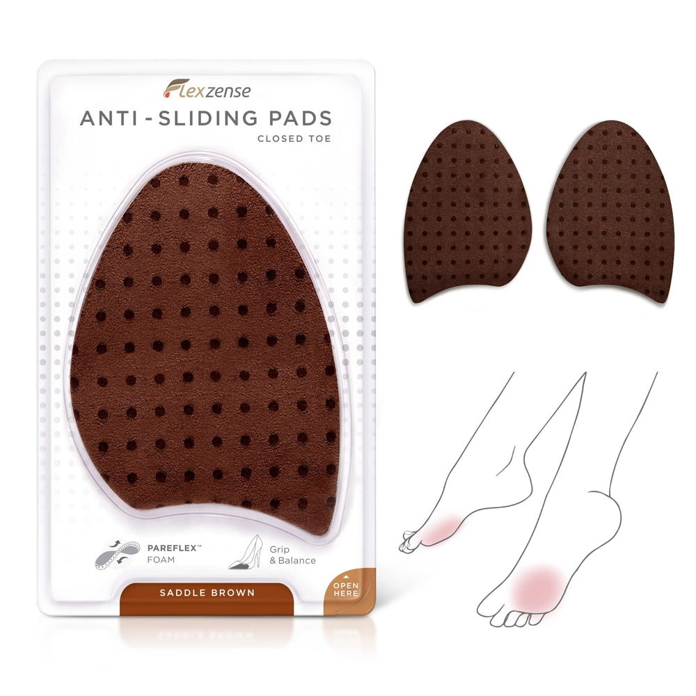 Flexzense anti-sliding pads on closed-toe pumps improve stability and slip resistance