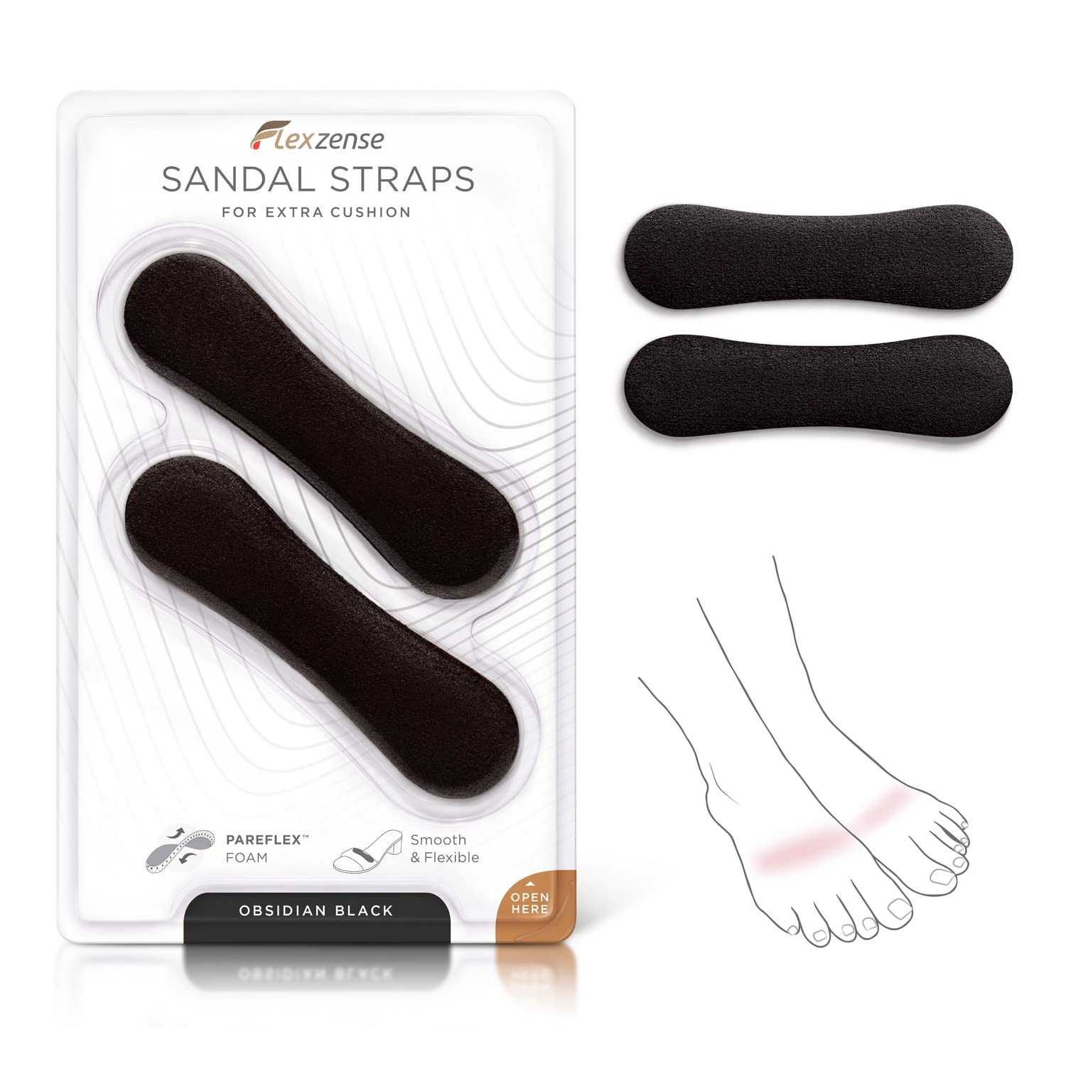 FLEXZENSE sandal straps obsidian black closeup show smooth edges for comfortable wear