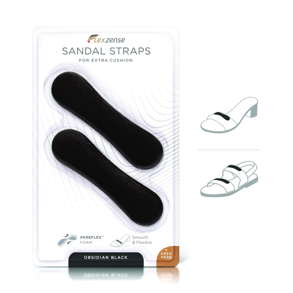 FLEXZENSE sandal straps obsidian black pareflex foam detail highlights plant-based cushioning